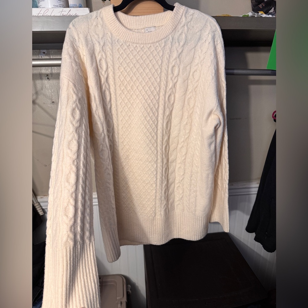 a new day Cream Cable-Textured Crew Neck Sweater